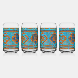 Southwest Mountain Peaks Turquoise Geometric  Can Glass