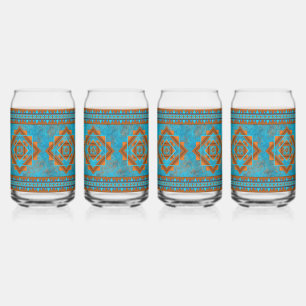 Southwest Mountain Peaks Turquoise Geometric  Can Glass
