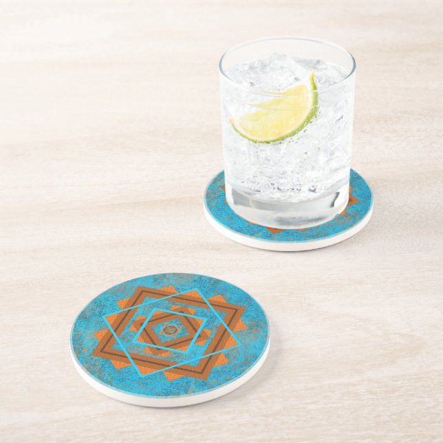 Southwest Mountain Peaks Turquoise Geometric Coaster (Side)