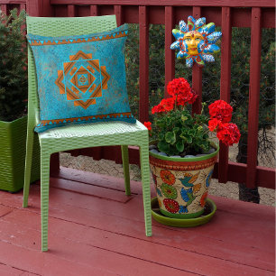 Southwest Mountain Peaks Turquoise Geometric Cushion