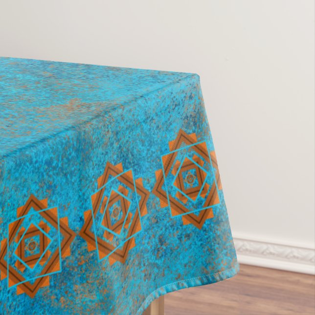 Southwest Mountain Peaks Turquoise Geometric Large Tablecloth (In Situ)