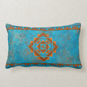 Southwest Mountain Peaks Turquoise Geometric Lumbar Cushion