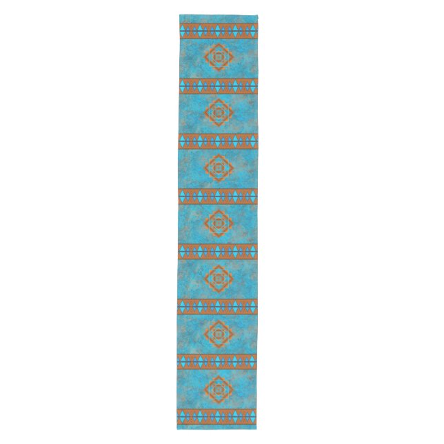 Southwest Mountain Peaks Turquoise Geometric Medium Table Runner (Front)