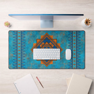 Southwest Mountain Peaks Turquoise Geometric Motif Desk Mat