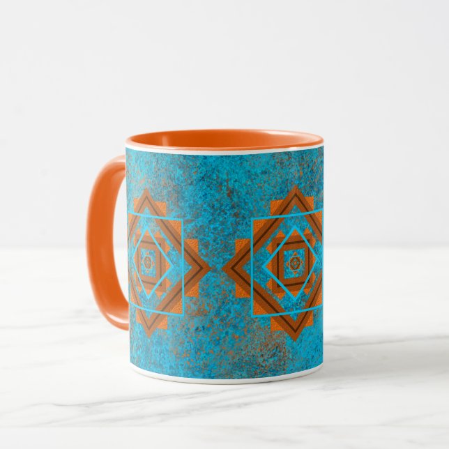 Southwest Mountain Peaks Turquoise Geometric Mug (Front Left)