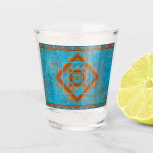 Southwest Mountain Peaks Turquoise Geometric Shot Glass