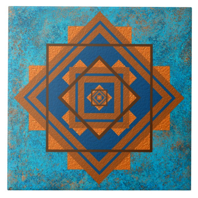 Southwest Mountain Peaks Turquoise Geometric  Tile (Front)