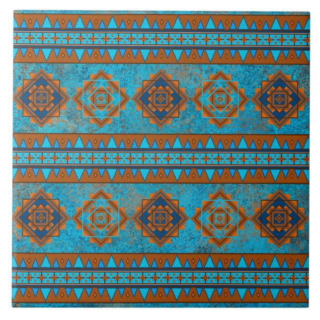 Southwest Mountain Peaks Turquoise Geometric Tile (Front)