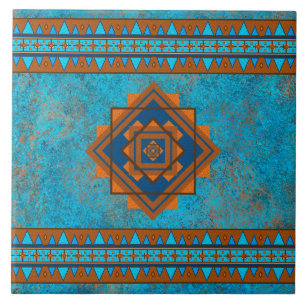 Southwest Mountain Peaks Turquoise Geometric Tile