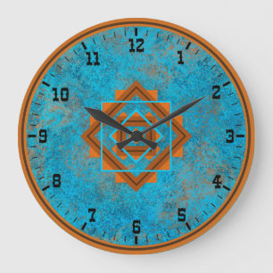 Southwest Mountain Peaks Turquoise Old West Large Clock