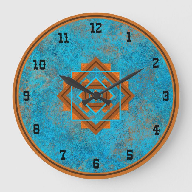 Southwest Mountain Peaks Turquoise Old West Large Clock (Front)
