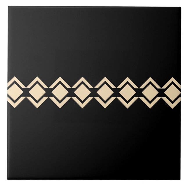 Southwest Native American Geometric Black and Tan Tile (Front)