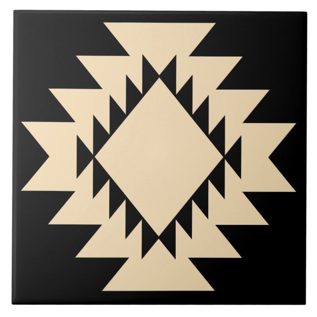 Southwest Native American Geometric Black and Tan Tile (Front)