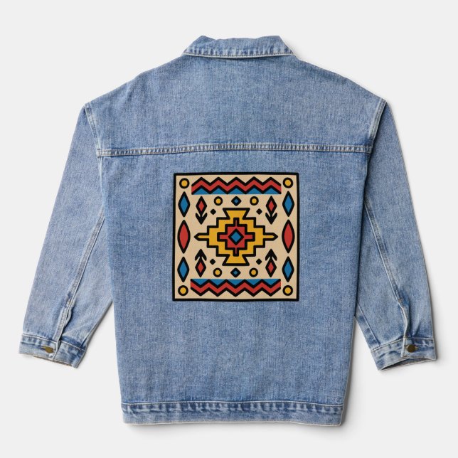 Southwest Native American Geometric Design Denim Jacket (Back)