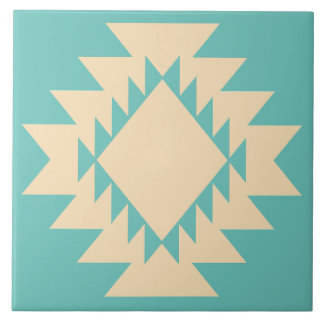 Southwest Native American Geometric Turquoise Tan Tile