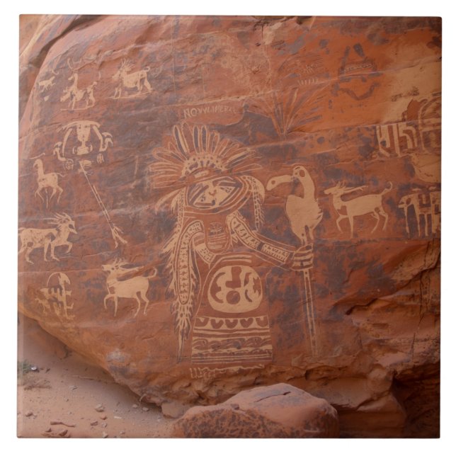 Southwest Native American Petroglyh  Tile (Front)