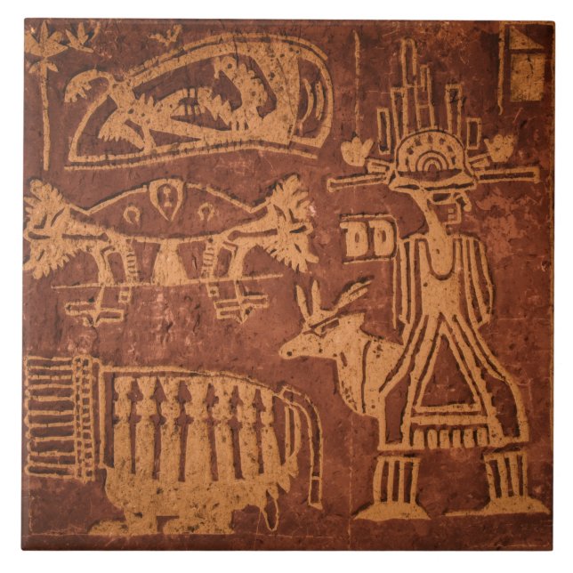 Southwest Native American Petroglyh  Tile (Front)