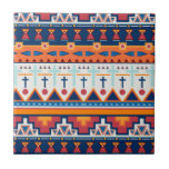 Southwest Native Pattern Tile<br><div class="desc">A bold southwest native pattern in blue, orange and red shapes. For boho or southwest style decor. Perfect for DIY projects like kitchen backsplash, fireplace are tiling, bathroom tiles and simple tile to frame or combine for a countertop or serving tray. Find other creative uses for these bold accent tiles....</div>