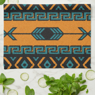 Southwest Orange And Turquoise Aztec Pattern Tea Towel