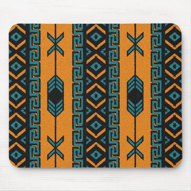 Southwest Orange Turquoise Tribal Aztec Design Mouse Mat (Front)