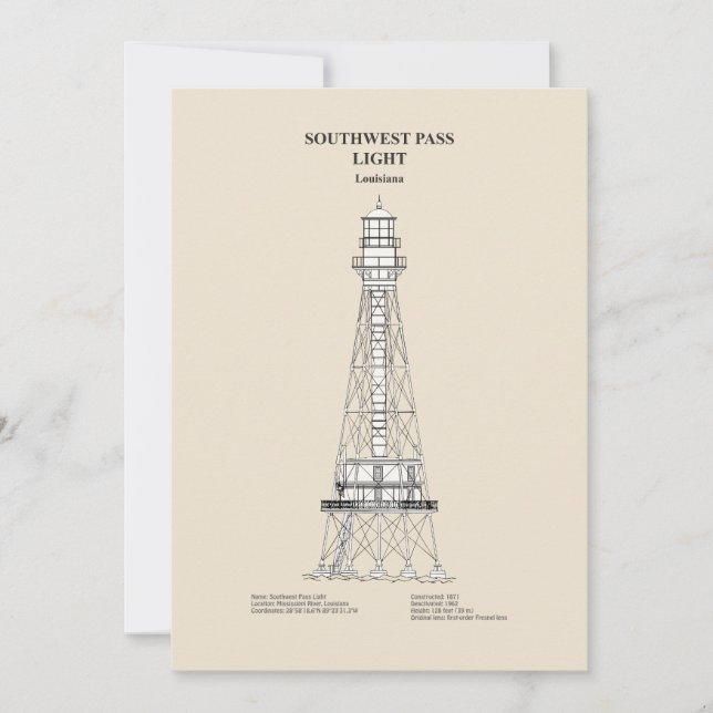 Southwest Pass Lighthouse - Louisiana - SBD Thank You Card (Front)