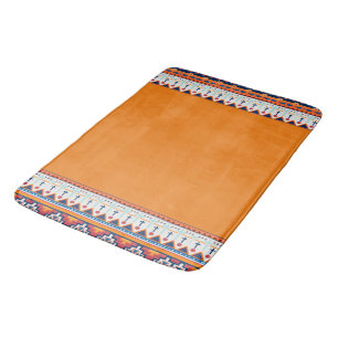 Southwest Pattern Boho Rustic Orange & Blue Bath Mat