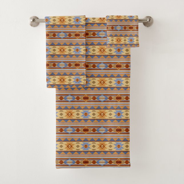 Southwest Pattern Design Rust Grey Gold Bath Towel Set (Insitu)