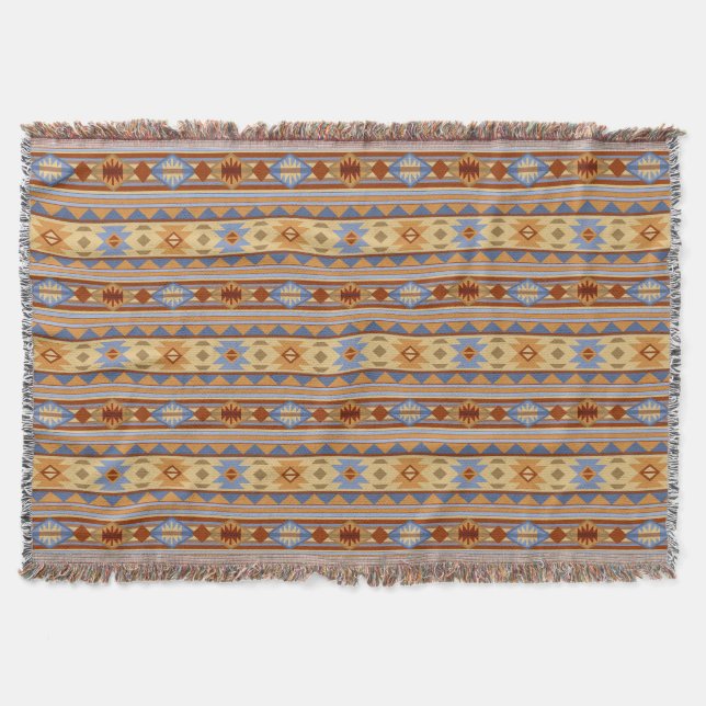 Southwest Pattern Design Rust Grey Gold Throw Blanket (Front)