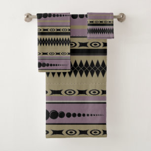 Southwest Pattern Taupe, Plum, Grey, Black Bath Towel Set