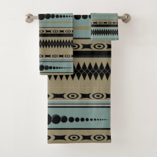 Southwest Pattern Taupe, Teal, Grey, Black Bath Towel Set