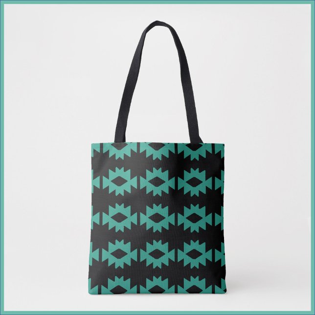 Southwest Pattern Turquoise Blue and Black Tote Bag (Creator Uploaded)