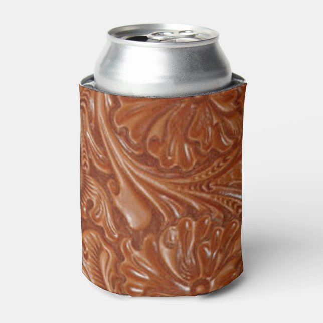 southwest pattern western country tooled leather can cooler (Can Front)