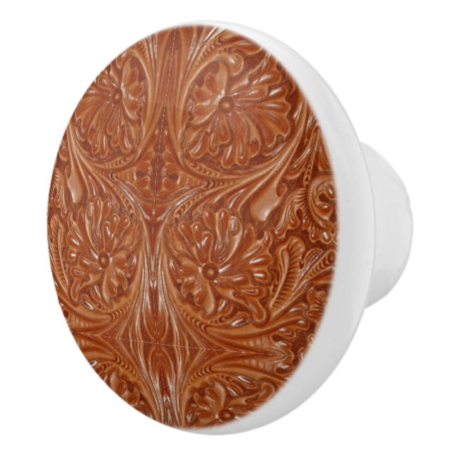 southwest pattern western country tooled leather ceramic knob (Right)