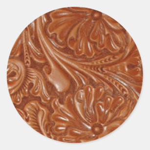 southwest pattern western country tooled leather classic round sticker
