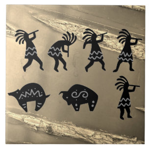 Southwest Petroglyh Sepia Kokopelli  Tile