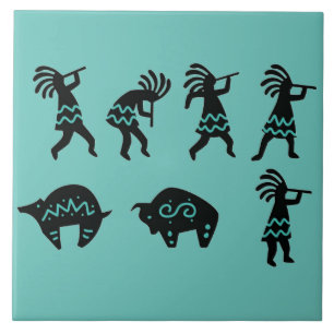 Southwest Petroglyh Turquoise Kokopelli Tile
