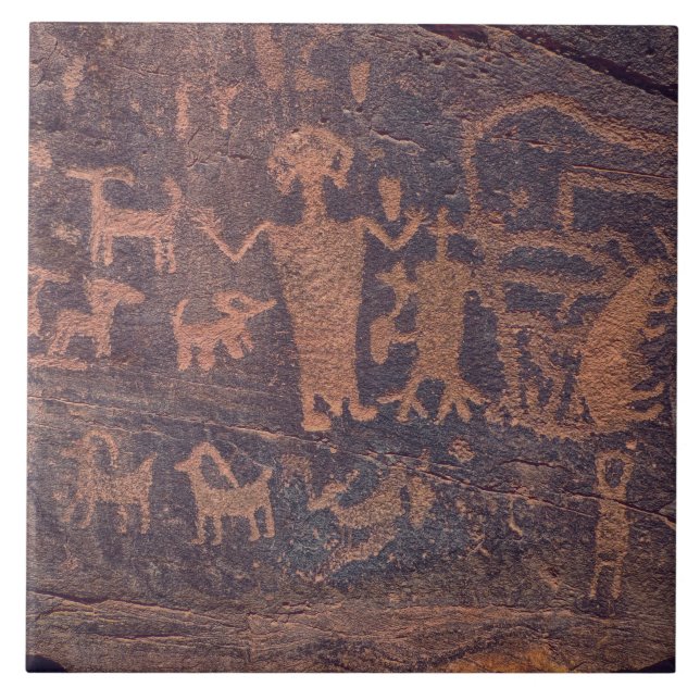 Southwest Petroglyph Deep Brown Ceramic Tile (Front)