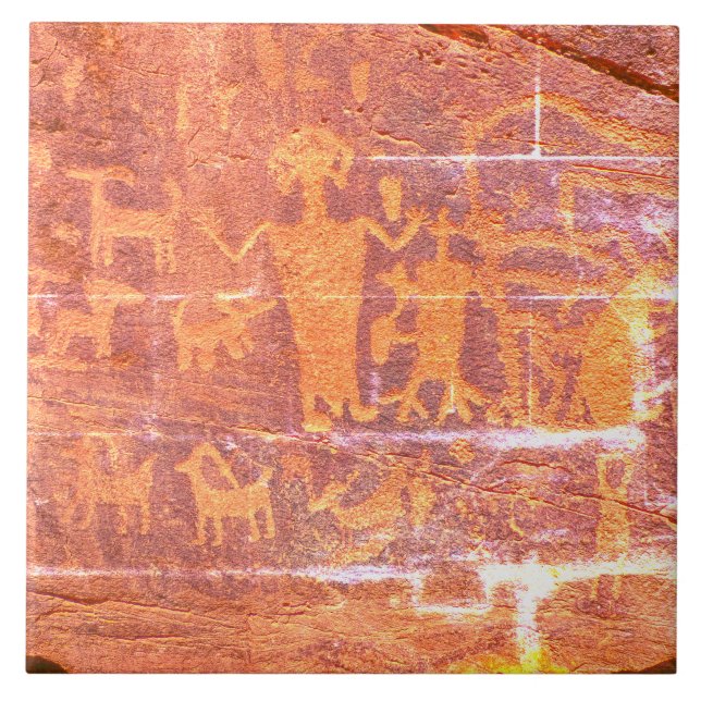 Southwest Petroglyph Deep Light Orange Tile (Front)