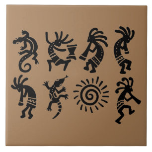 Southwest Petroglyph Kokopelli Brown Tile
