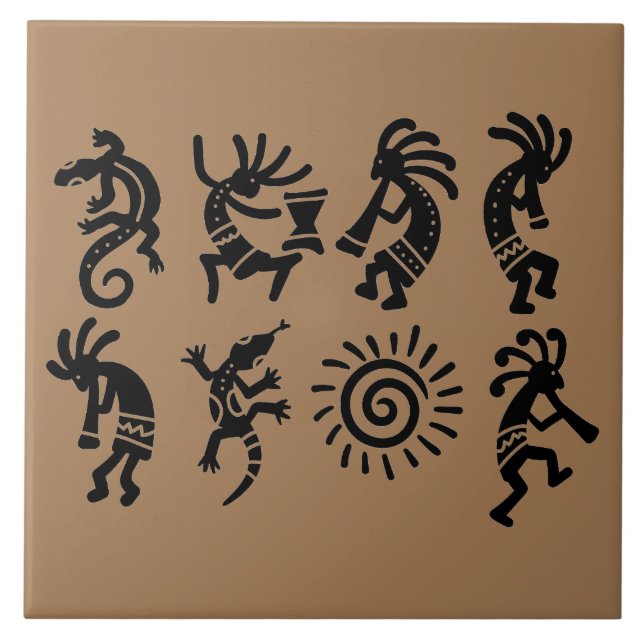 Southwest Petroglyph Kokopelli Brown Tile (Front)