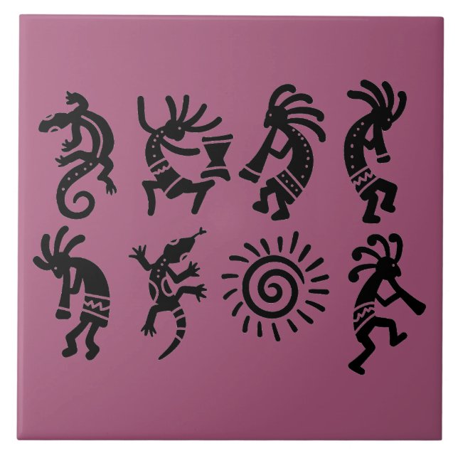 Southwest Petroglyph Kokopelli Magenta  Tile (Front)