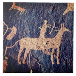Southwest Petroglyph Native American on Horse Tile