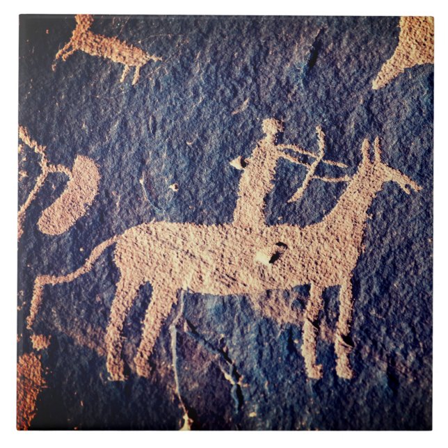 Southwest Petroglyph Native American on Horse Tile (Front)
