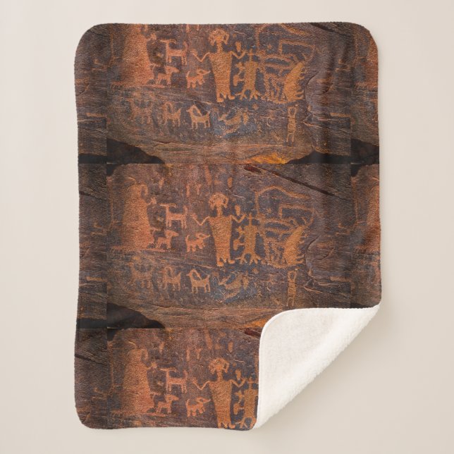 Southwest Petroglyph Sherpa Blanket (Front)