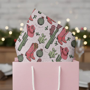Southwest Pink Christmas Cowgirl Howdy Christmas Tissue Paper