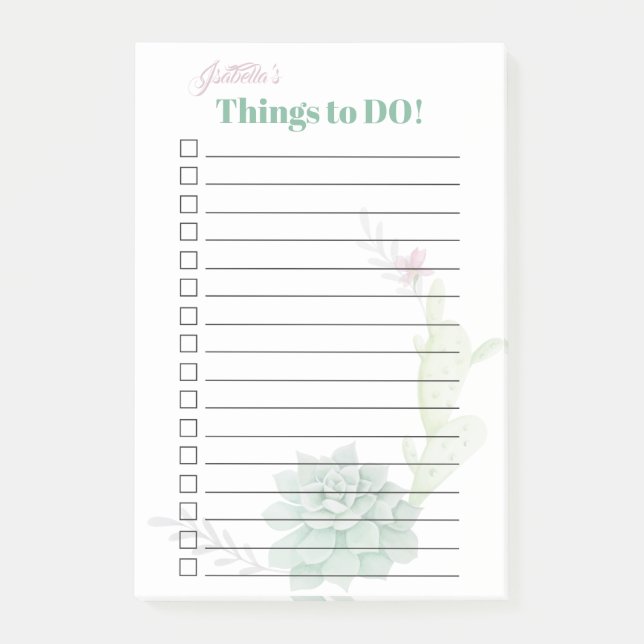 Southwest Prickly Pear Cactus  Things to Do Post-it Notes (Front)