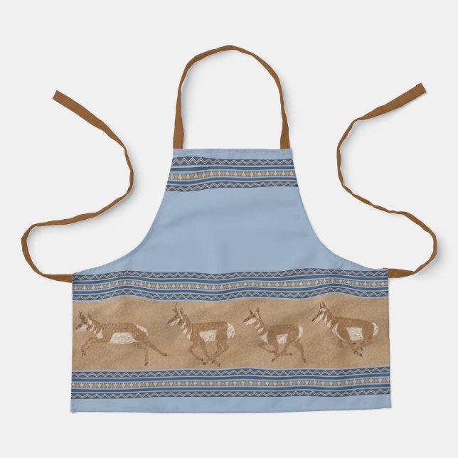 Southwest Pronghorn Antelope Blue Border Small Apron (Front)
