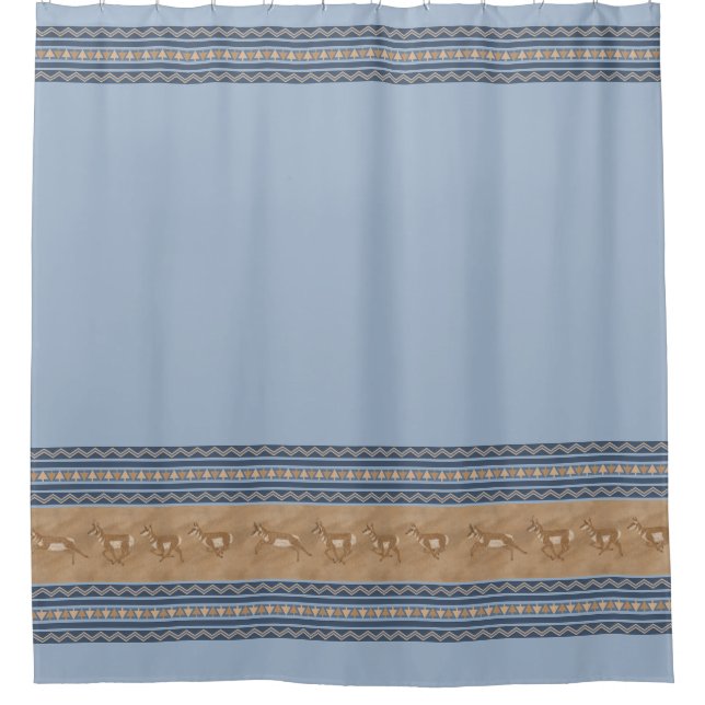 Southwest Pronghorn Antelope Blue & Tan Pattern Shower Curtain (Front)