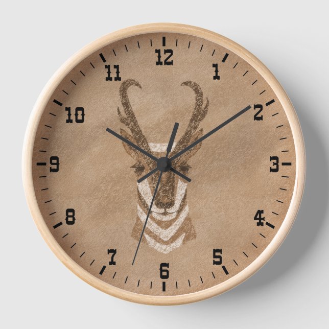 Southwest Pronghorn Antelope Head Framed Clock (Front)