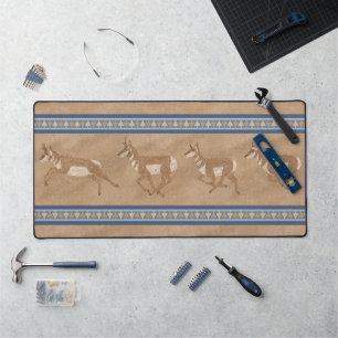 Southwest Pronghorn Antelope Herd Blue Border Desk Mat